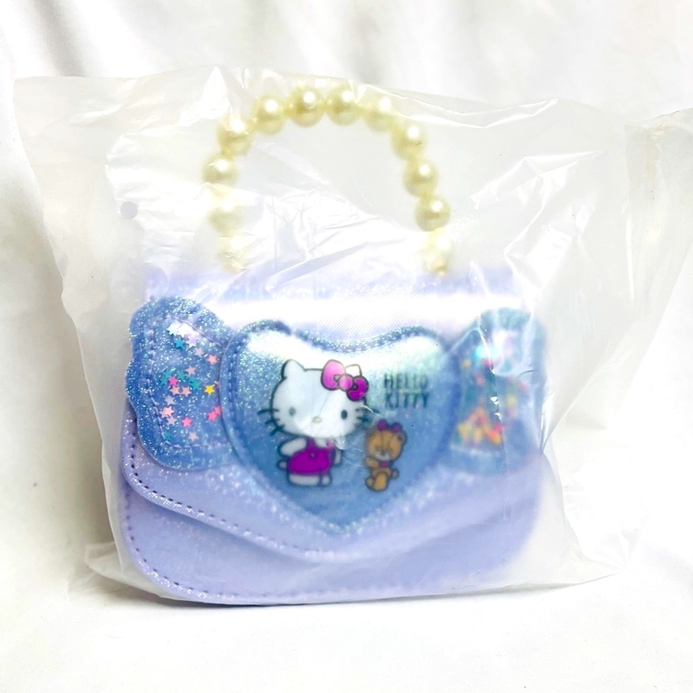 Hello Kitty Purple Glitter Kids Bag, NIB, crossbody strap, cream bead handle, - Picture 11 of 11